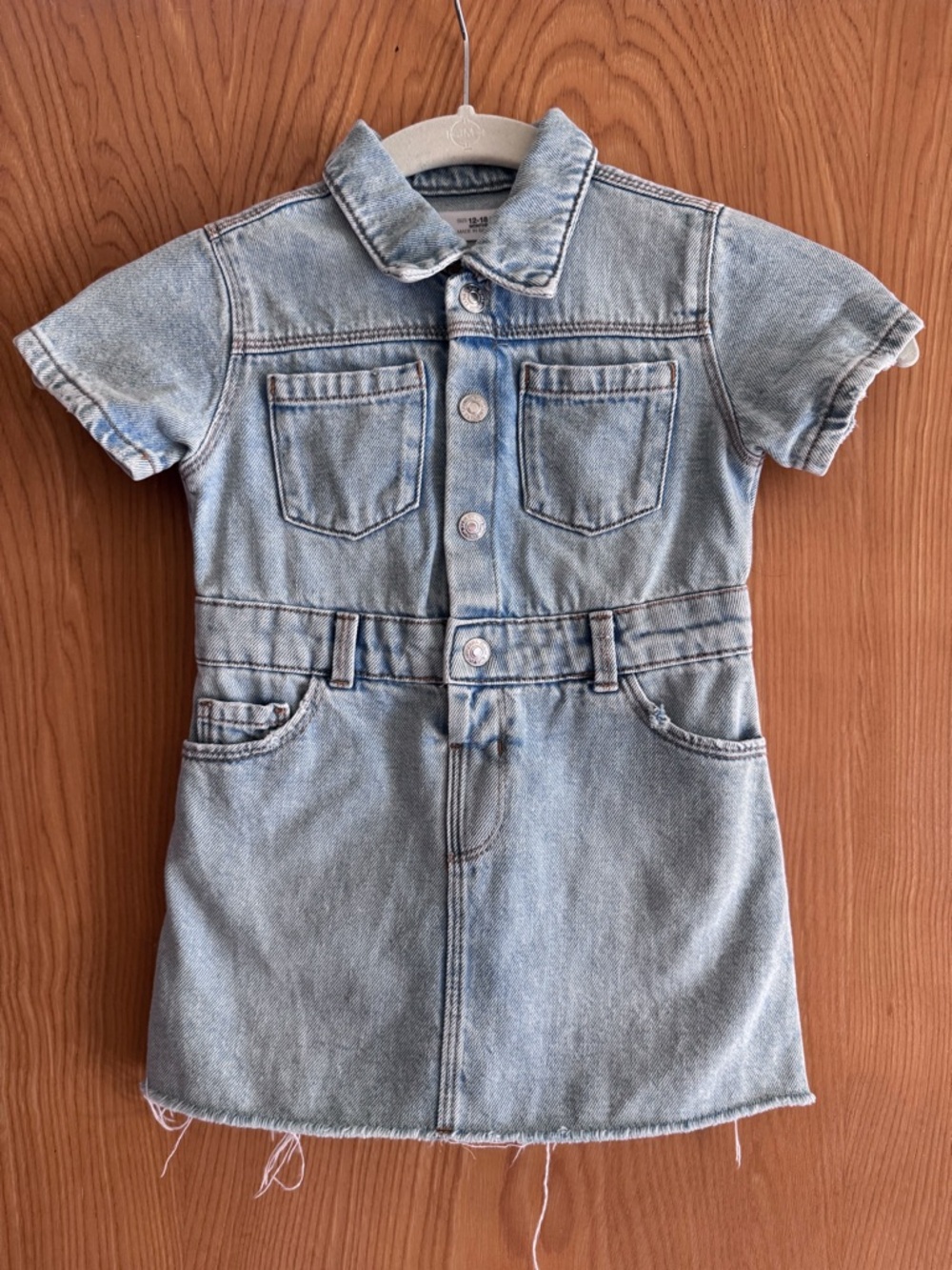 Zara Baby Light Wash Distressed Denim Button-Up Dress 12-18 months